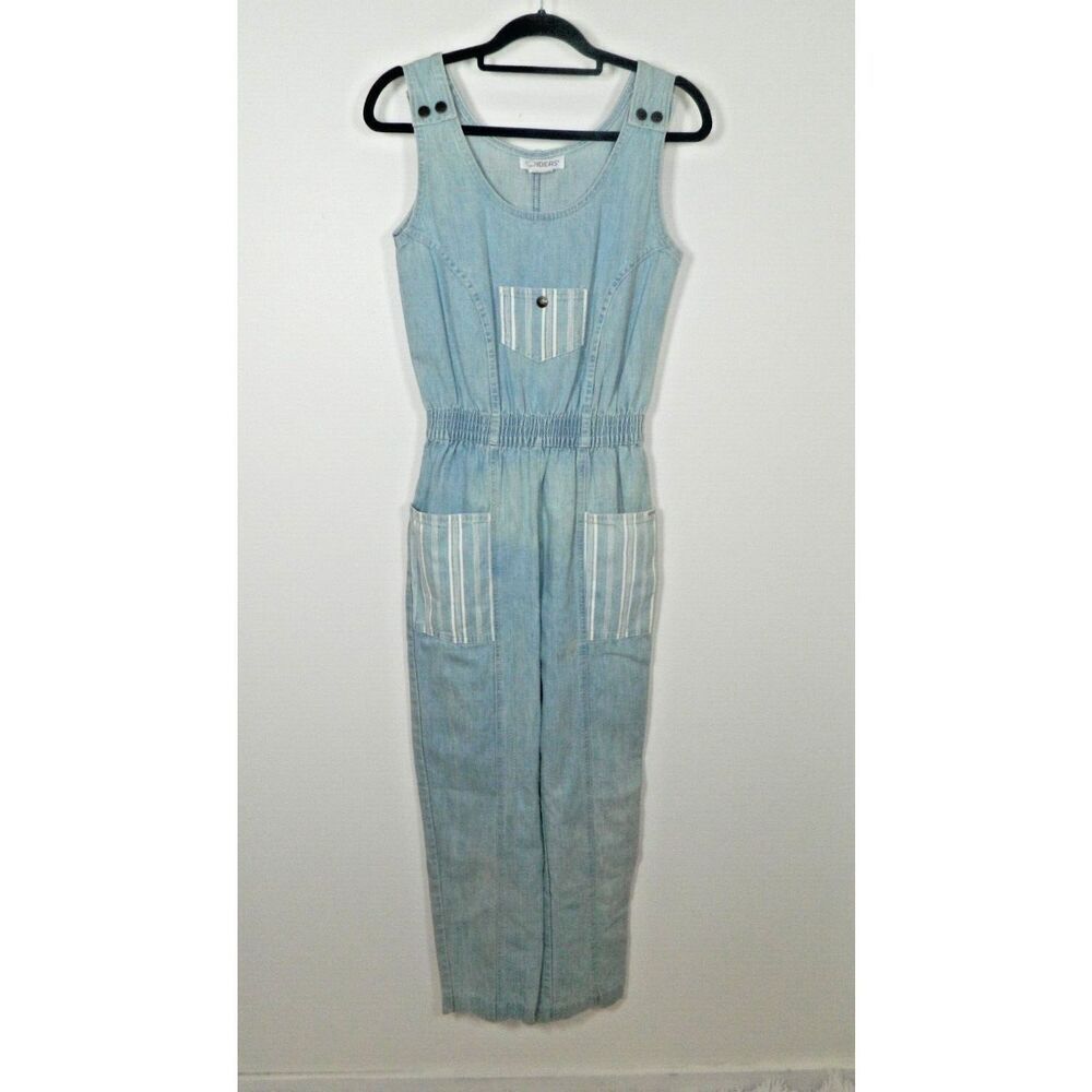 IDEAS ‎ Jumpsuit Romper Size Medium Denim Vintage 80s  Pockets